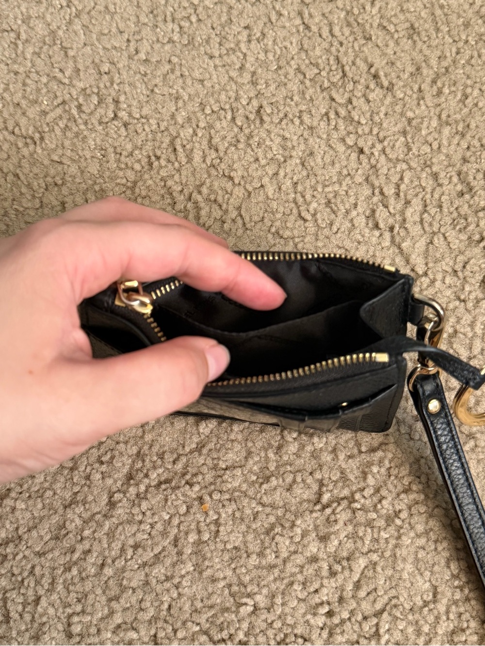 Michael Kors Black Pebbled Leather Wristlet Card Pouch with Gold Logo - Picture 4 of 5